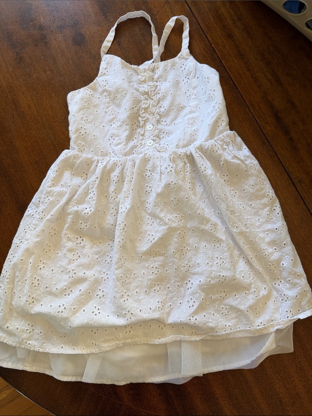 Cherokee White Eyelet Sundress with Ruffle Button Front
